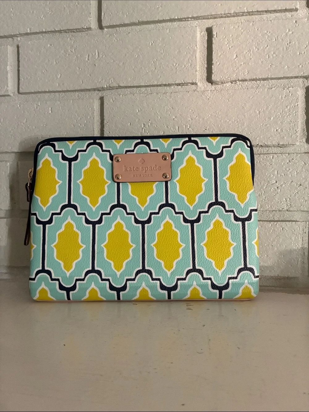 kate spade Mint Green and Yellow Geo Cabana Pattern Tablet E-Reader Sleeve